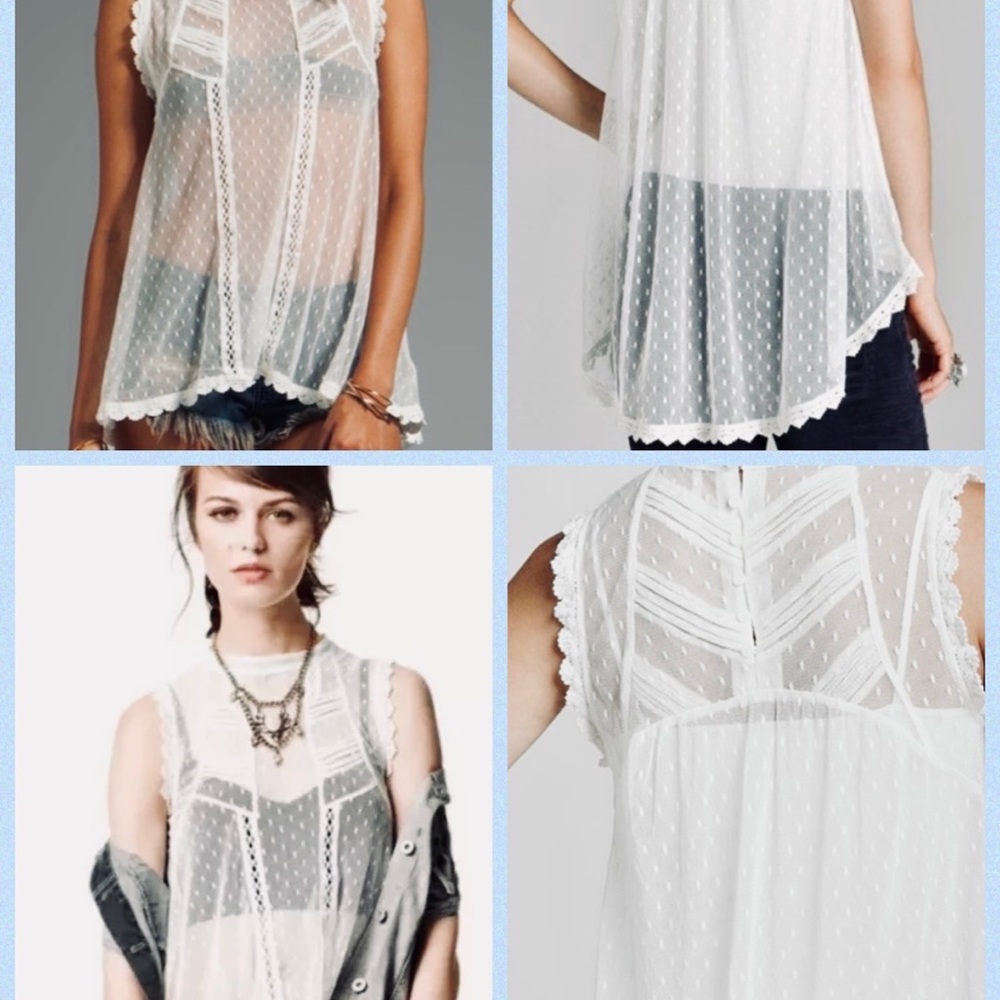 Free People White/Cream Lace Sleeveless Blouse. Vintage. XSP